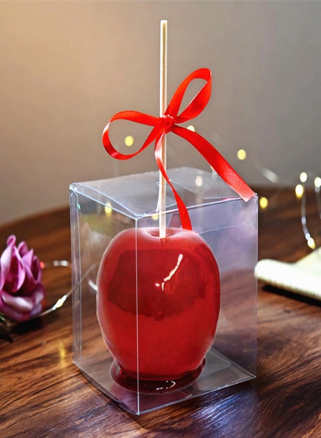 JOERSH 4x4x4 Inches Candy Apple Boxes with Hole and Paper Doilies Base 30 SETS Clear Caramel Apples Boxes for Treats | Food in Safe PET Plastic Box Fits Standard and Large Apple - Image 3